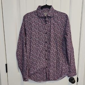 Express Men's Purple and White Floral Casual Shirt